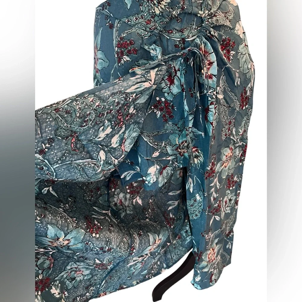 BOG, Band of the Free CELENE TEAL FLORAL LAYERED MIDI SKIRT, size L, new w/ tags - Picture 6 of 9